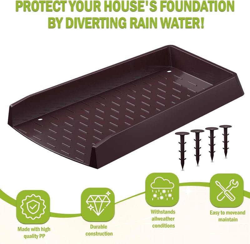 laapee 2 Pack Splash Blocks for Gutters Downspouts, 12” Extra-Wide Rain Gutter Downspout Splash Block, One-piece Molding Design Gutter Downspout Extensions for Water Drainage, Down spout with Nails, Brown - Image 4